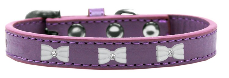 White Bow Widget Dog Collar Lavender Size 18